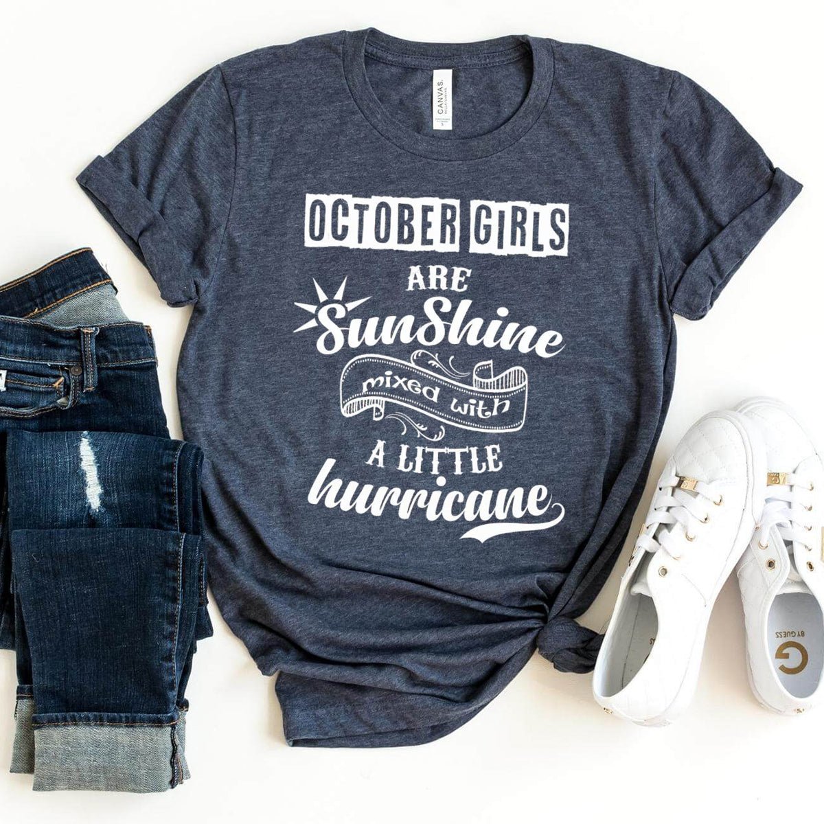 October Girls Are Sunshine - Birthday Shirt - Bliss Birthday Shirts - Heather Navy - XL