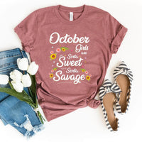 October Girls - Sorta Sweet Sorta Savage Birthday Shirt - Bliss Birthday Shirts - Heather Mauve - Small