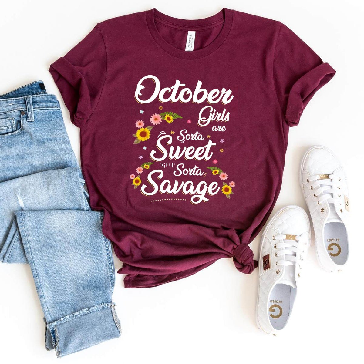 October Girls - Sorta Sweet Sorta Savage Birthday Shirt - Bliss Birthday Shirts - Maroon - Small