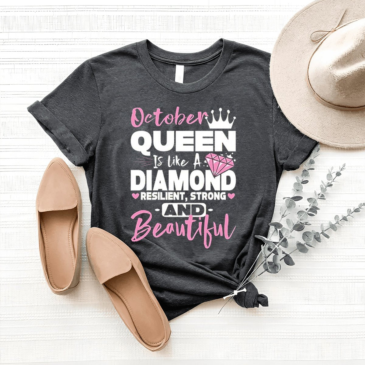 October Queen - Like a Diamond Resilient Strong Beautiful Shirt - Bliss Birthday Shirts - Heather Dark Grey - XL