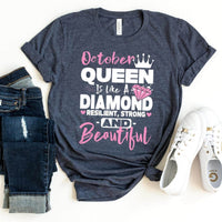 October Queen - Like a Diamond Resilient Strong Beautiful Shirt - Bliss Birthday Shirts - Heather Navy - XL