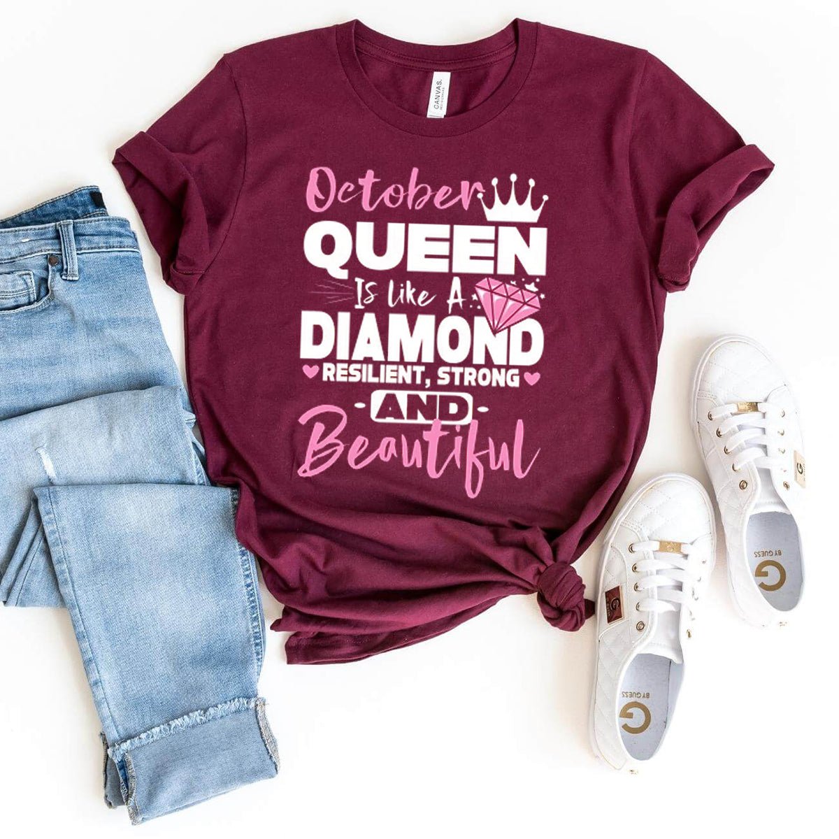 October Queen - Like a Diamond Resilient Strong Beautiful Shirt - Bliss Birthday Shirts - Maroon - XL