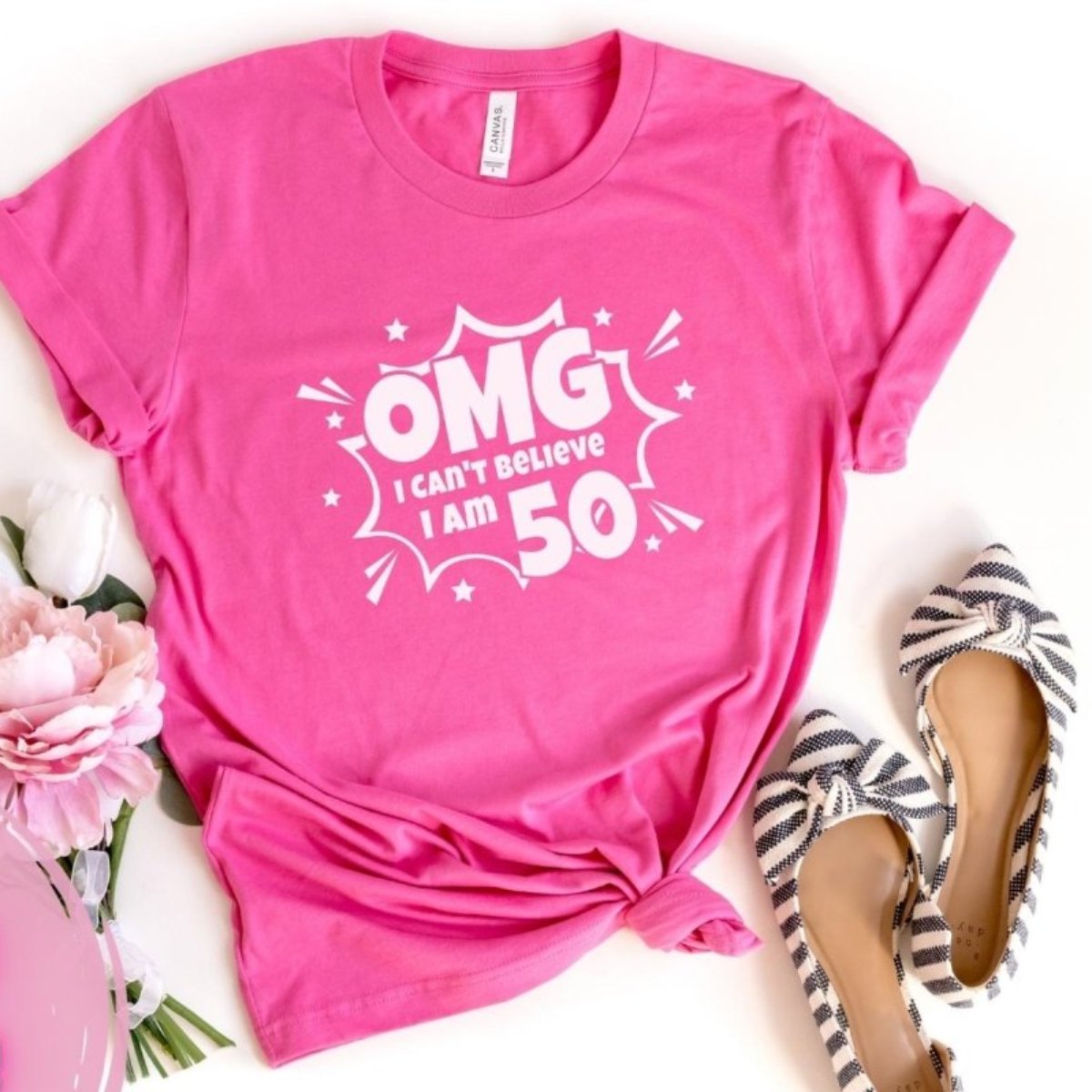 OMG I Can't Believe I Am... Birthday Shirt - Custom Any Age T - Shirt - Bliss Birthday Shirts - S - Charity Pink