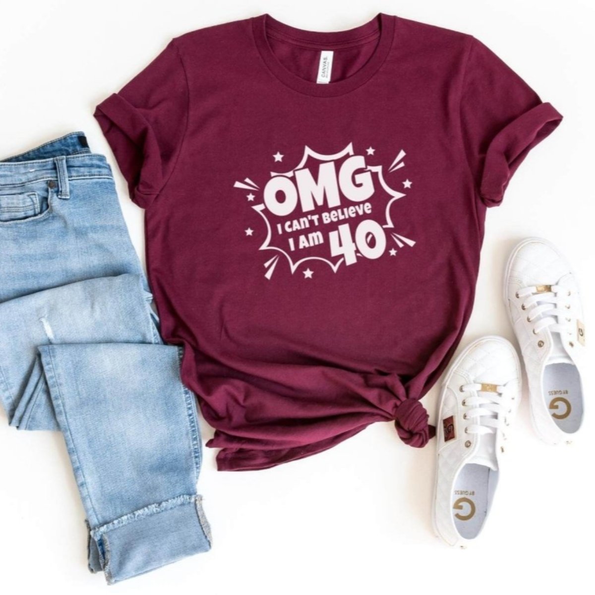 OMG I Can't Believe I Am... Birthday Shirt - Custom Any Age T - Shirt - Bliss Birthday Shirts - S - Maroon