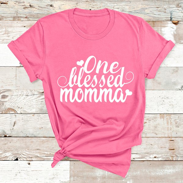 One Blessed Momma - Birthday Shirt - Bliss Birthday Shirts - Small - Neon Pink