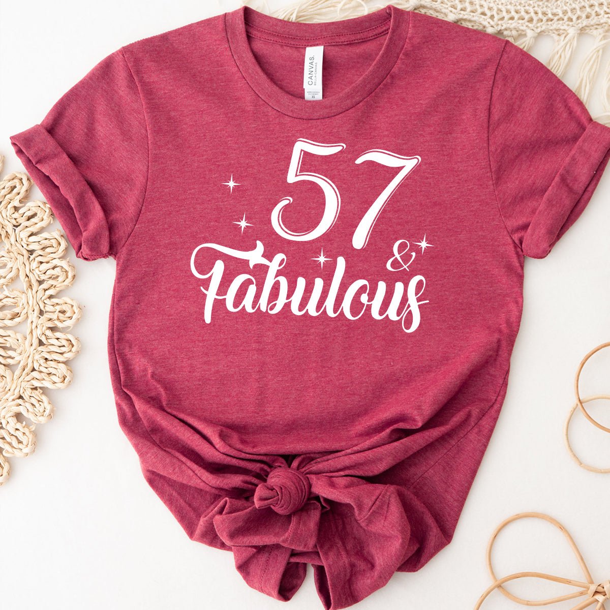 Personalized 57 & Fabulous Birthday Shirt - Bliss Birthday Shirts - Heather Raspberry - S