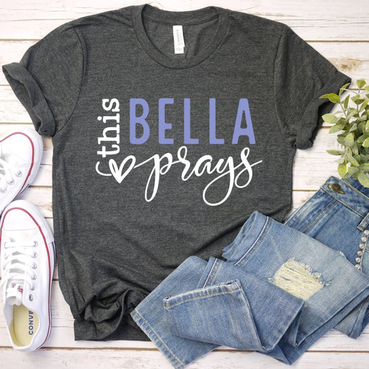 Personalized Birthday Shirt - This Bella Prays Womens T - Shirt - Bliss Birthday Shirts - Dark Grey Heather - S