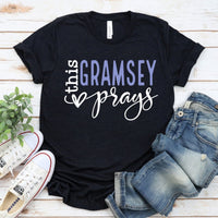 Personalized Birthday Shirt - This Gramsey Prays Womens T - Shirt - Bliss Birthday Shirts - Black Heather - S