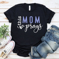 Personalized Birthday Shirt - This Mom Prays Womens T - Shirt - Bliss Birthday Shirts - Black Heather - S