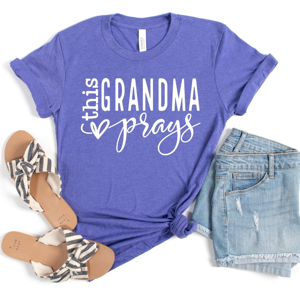 Personalized Birthday Shirts - This Grandma Prays Womens T - Shirt - Bliss Birthday Shirts - Heather Lapis - S