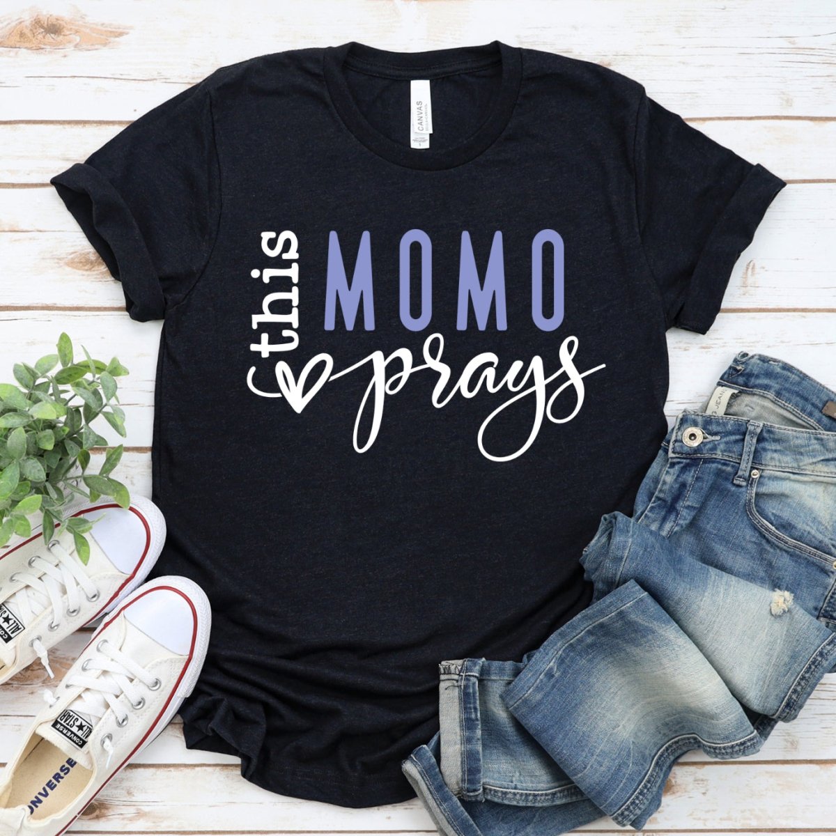 Personalized Birthday T Shirt - This MoMo Prays Womens Tee - Bliss Birthday Shirts - Black Heather - S