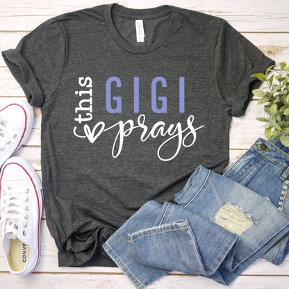 Personalized Custom T Shirt - This GiGi Prays Womens T - Shirt - Bliss Birthday Shirts - Dark Grey Heather - S