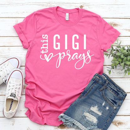 Personalized Custom T Shirt - This GiGi Prays Womens T - Shirt - Bliss Birthday Shirts - Heather Charity Pink - S