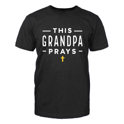 Personalized Grandpas T Shirt - This Grandpa Prays Mens Top - Bliss Birthday Shirts - Black - S