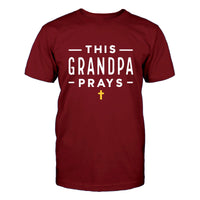 Personalized Grandpas T Shirt - This Grandpa Prays Mens Top - Bliss Birthday Shirts - Cardinal - S