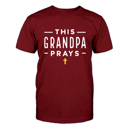 Personalized Grandpas T Shirt - This Grandpa Prays Mens Top - Bliss Birthday Shirts - Cardinal - S