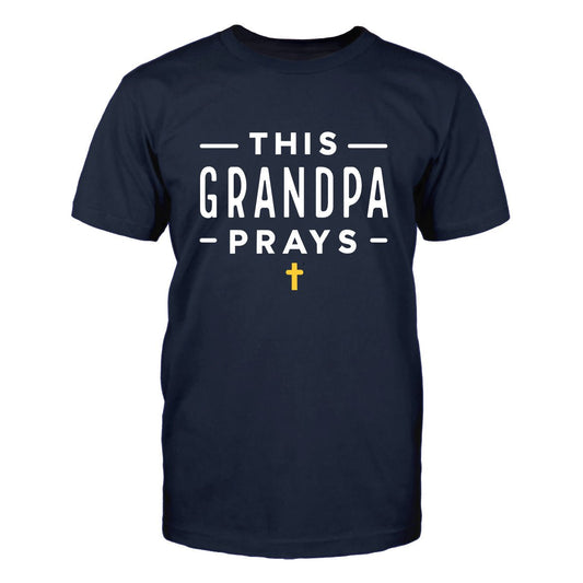 Personalized Grandpas T Shirt - This Grandpa Prays Mens Top - Bliss Birthday Shirts - Navy - S