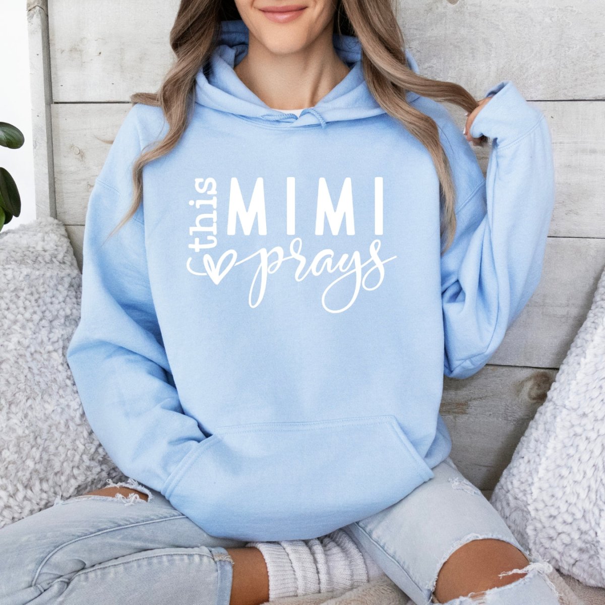 Personalized Hoodie - This MiMi Prays Womens Birthday Sweatshirt - Bliss Birthday Shirts - Light Blue - S