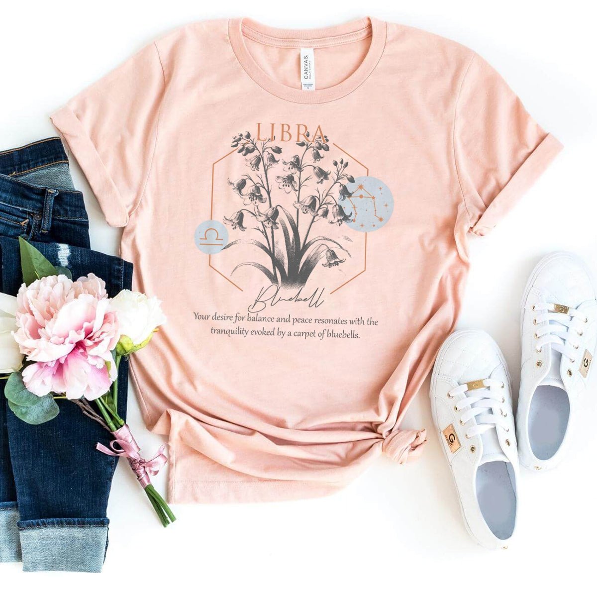 Personalized Libra Zodiac Shirt – Custom Horoscope Birthday Gift - Bliss Birthday Shirts - Heather Peach - S