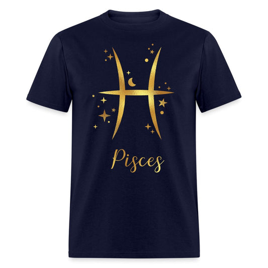 Pisces Sign Gold Birthday Shirt - Custom T - Shirt - Bliss Birthday Shirts - Navy - S