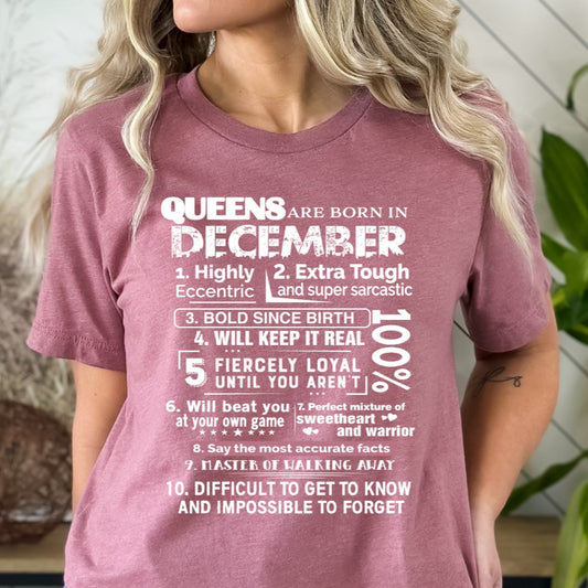 Queens Are Born in December - Mauve Birthday Shirt - Bliss Birthday Shirts - Small - Mauve