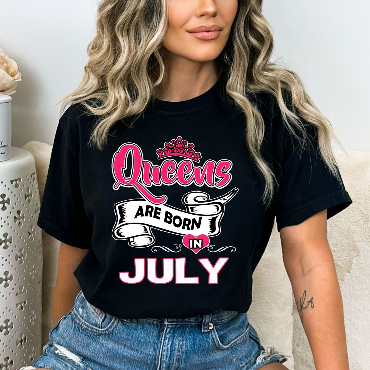 Queens Are Born in July - Birthday Bash Shirt - Bliss Birthday Shirts - Small - Black