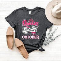 Queens Are Born in October - Birthday Bash Shirt - Bliss Birthday Shirts - Heather Dark Grey - S