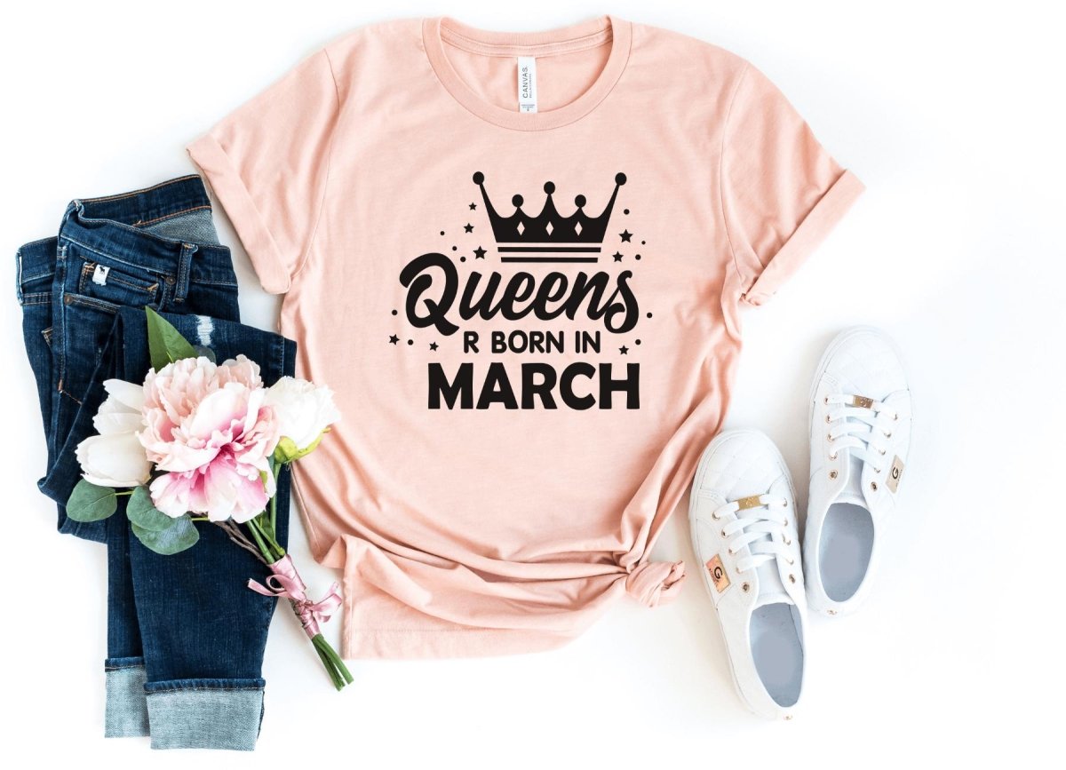 Queen's Birthday Shirt - Customizable Month Birthday T - Shirt - Bliss Birthday Shirts - S - Heather Peach