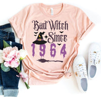 Retro Bad Witch Shirt Since 1964 – Ideal 60th Birthday Present - Bliss Birthday Shirts - Heather Peach - S