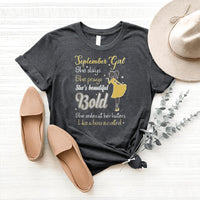 September Girl - She Slays She Prays Birthday Shirt - Bliss Birthday Shirts - Heather Dark Grey - S