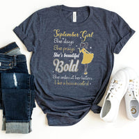 September Girl - She Slays She Prays Birthday Shirt - Bliss Birthday Shirts - Heather Navy - S