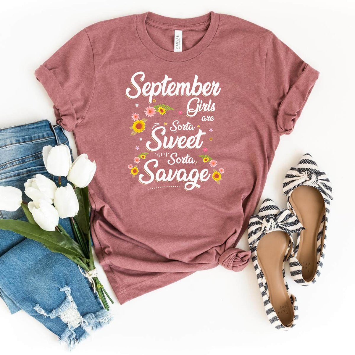 September Girls - Sorta Sweet Sorta Savage Birthday Shirt - Bliss Birthday Shirts - Heather Mauve - S