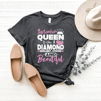 September Queen - Like a Diamond Resilient Strong Beautiful Birthday Shirt - Bliss Birthday Shirts - Heather Dark Grey - S