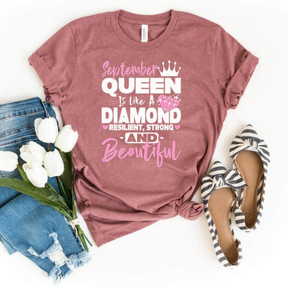 September Queen - Like a Diamond Resilient Strong Beautiful Birthday Shirt - Bliss Birthday Shirts - Heather Mauve - S