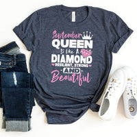 September Queen - Like a Diamond Resilient Strong Beautiful Birthday Shirt - Bliss Birthday Shirts - Heather Navy - S