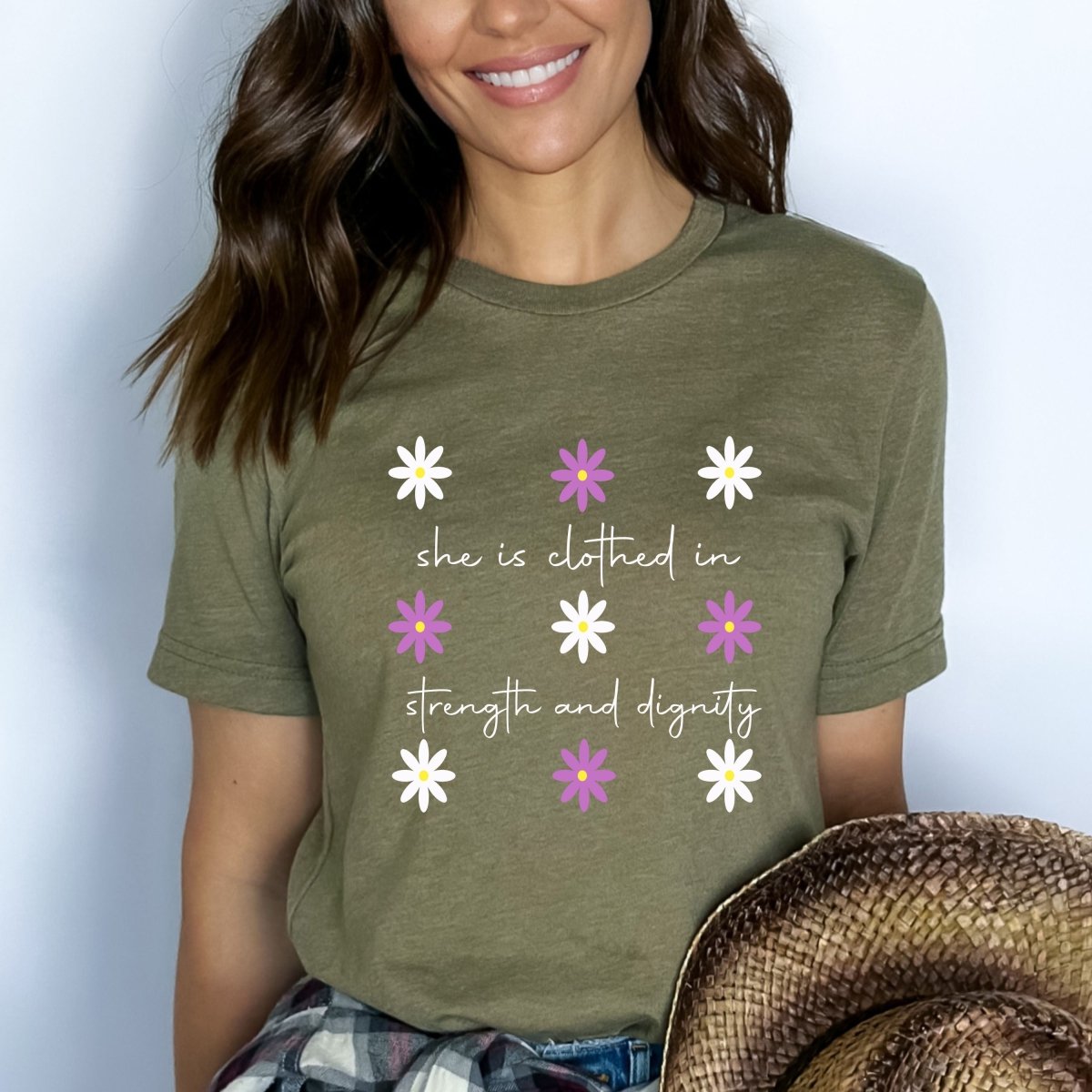 She is Clothed in Strength and Dignity - Birthday Shirt - Bliss Birthday Shirts - Small - Olive