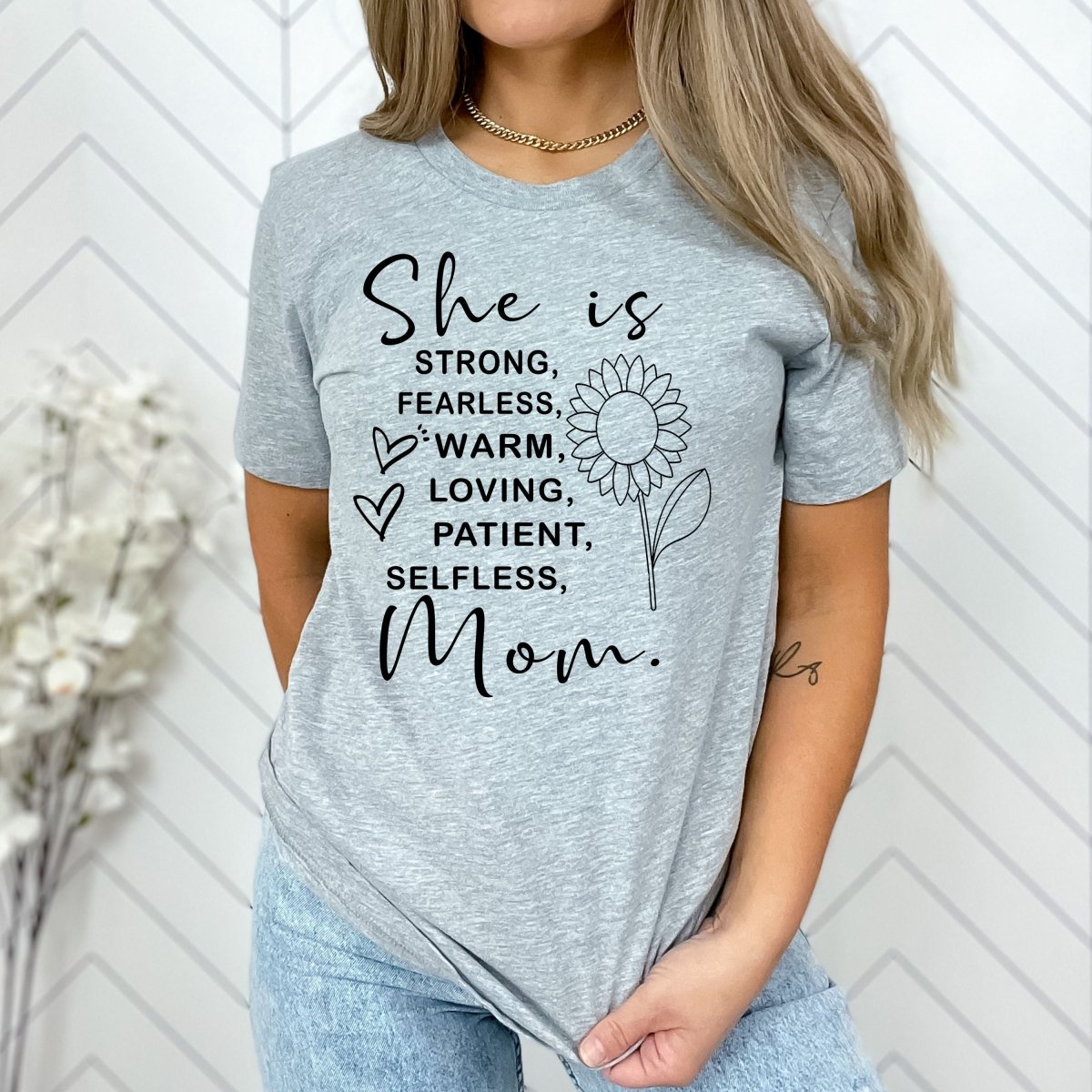 She is Strong, Fearless Mom - Birthday Shirt - Bliss Birthday Shirts - Small - Grey