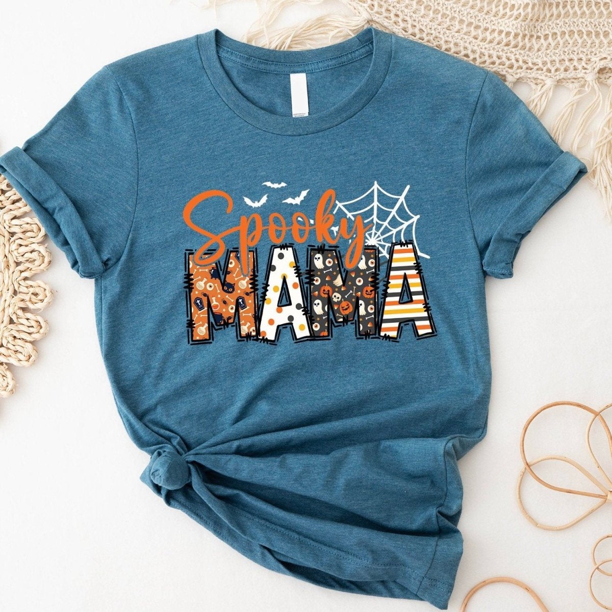 Spooky Mama Premium Shirt, Retro Halloween Shirt For Mother - Bliss Birthday Shirts - S - Heather Deep Teal