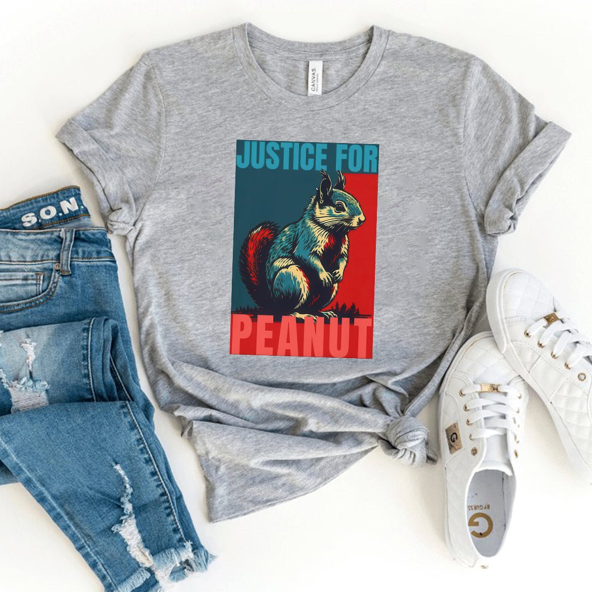 Stand with Peanut the Squirrel – Justice for Peanut Tee - Bliss Birthday Shirts - Heather Athletic - S