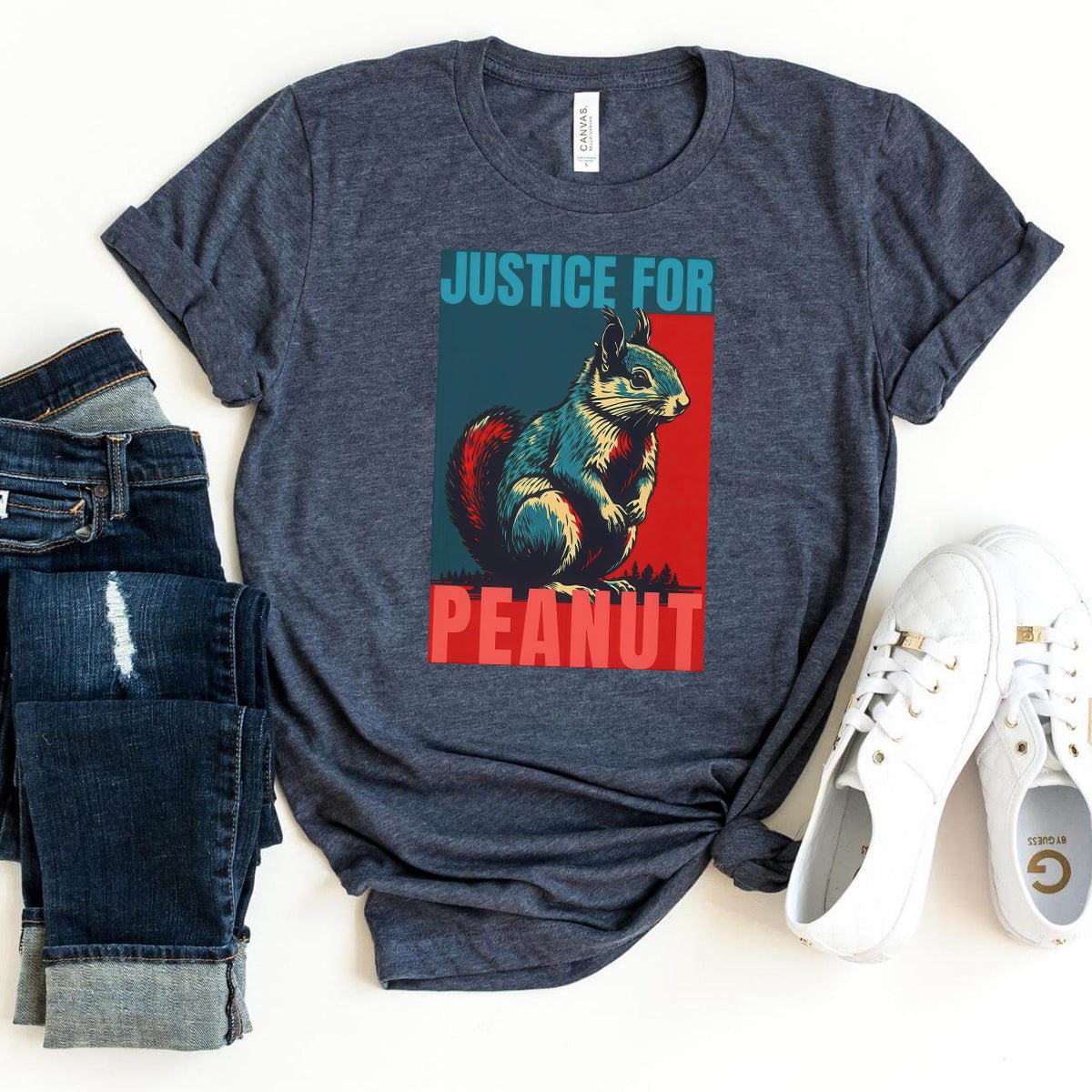 Stand with Peanut the Squirrel – Justice for Peanut Tee - Bliss Birthday Shirts - Heather Navy - S