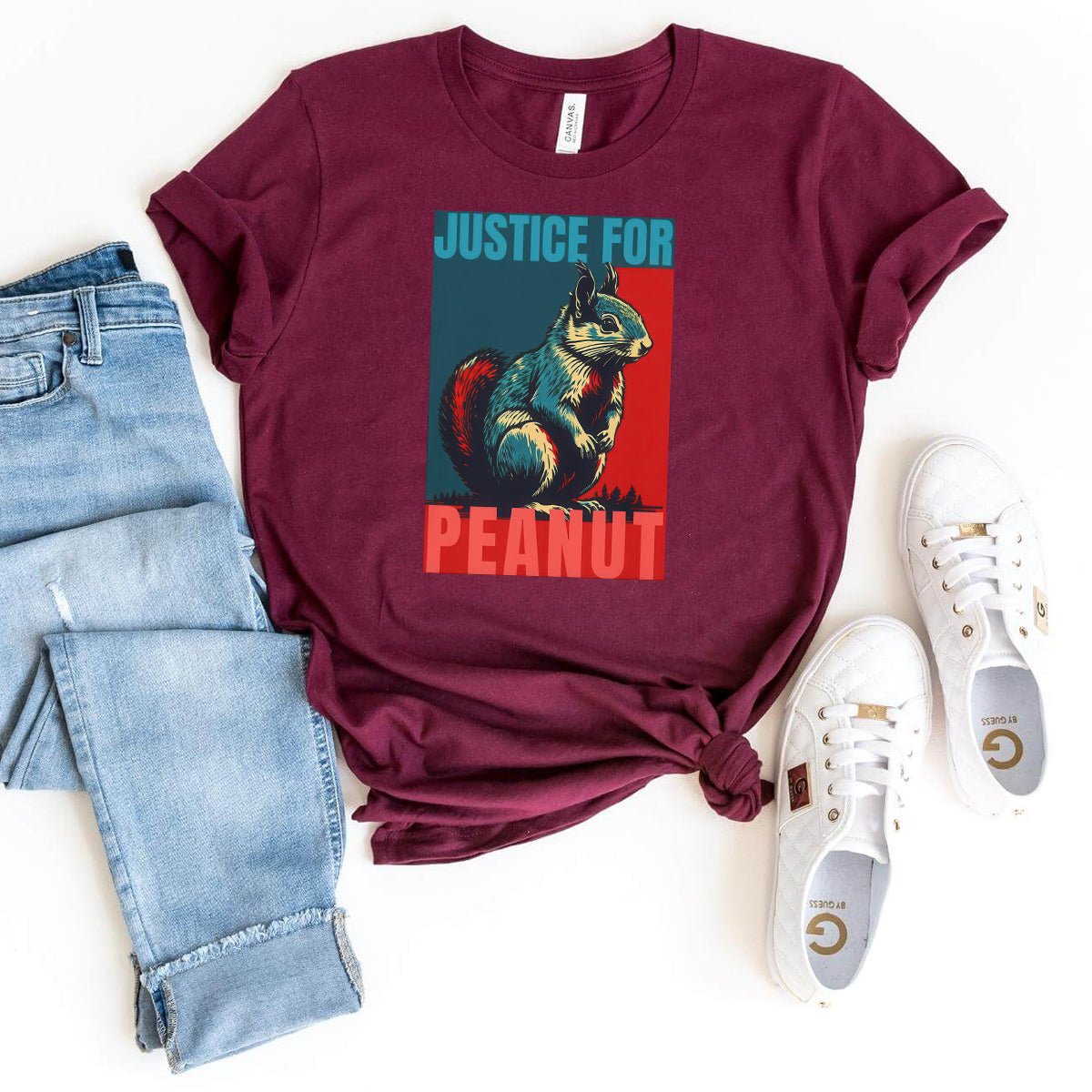 Stand with Peanut the Squirrel – Justice for Peanut Tee - Bliss Birthday Shirts - Maroon - S