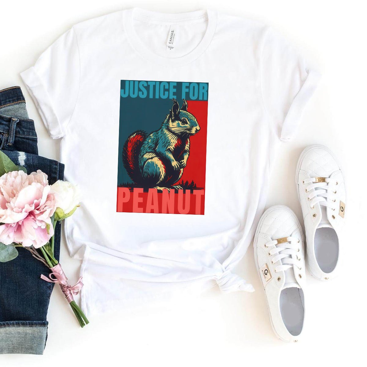 Stand with Peanut the Squirrel – Justice for Peanut Tee - Bliss Birthday Shirts - White - S