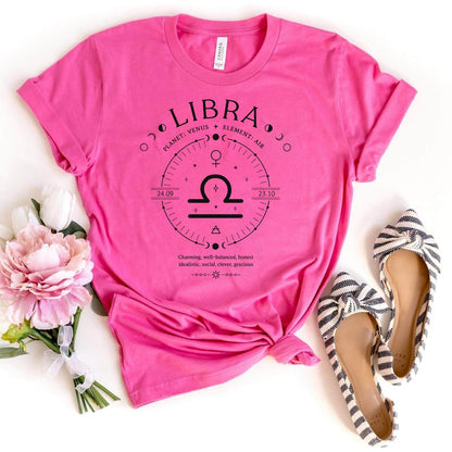 Stylish Libra Zodiac Birthday Shirt – Perfect for Astrology Enthusiasts - Bliss Birthday Shirts - Charity Pink - S