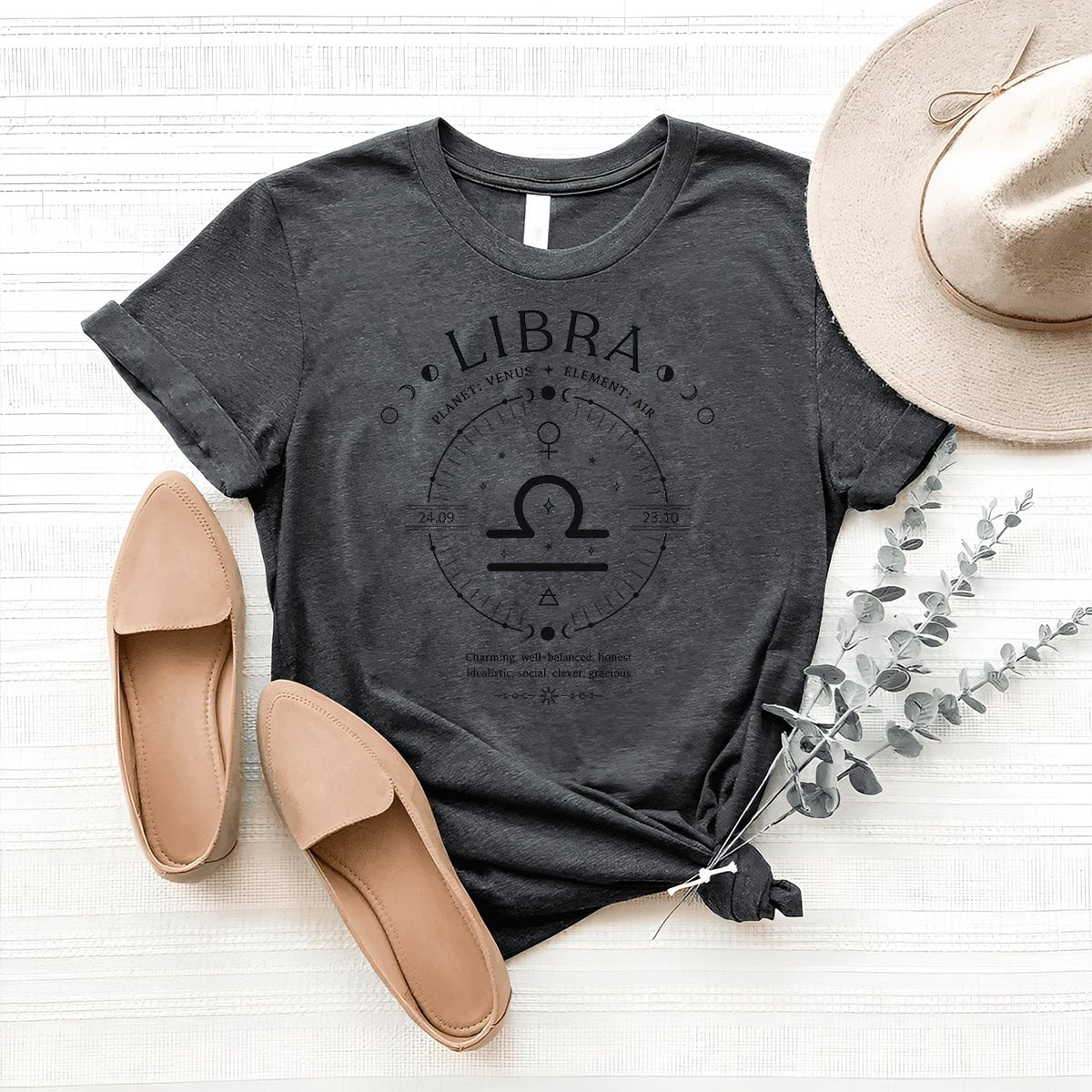 Stylish Libra Zodiac Birthday Shirt – Perfect for Astrology Enthusiasts - Bliss Birthday Shirts - Heather Dark Grey - S