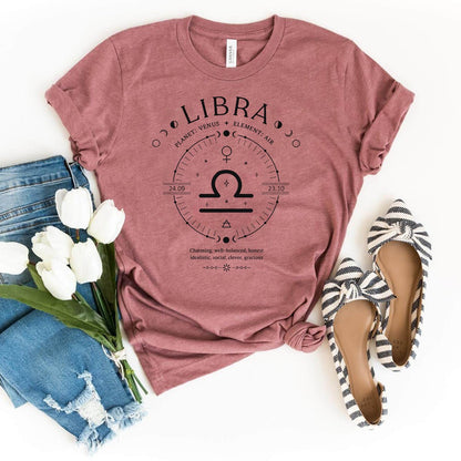 Stylish Libra Zodiac Birthday Shirt – Perfect for Astrology Enthusiasts - Bliss Birthday Shirts - Heather Mauve - S