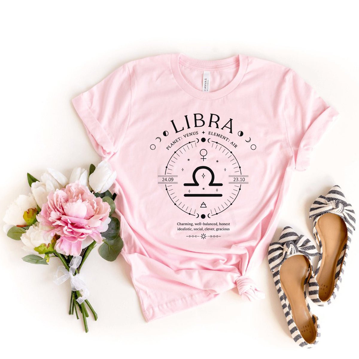 Stylish Libra Zodiac Birthday Shirt – Perfect for Astrology Enthusiasts - Bliss Birthday Shirts - Light Pink - S