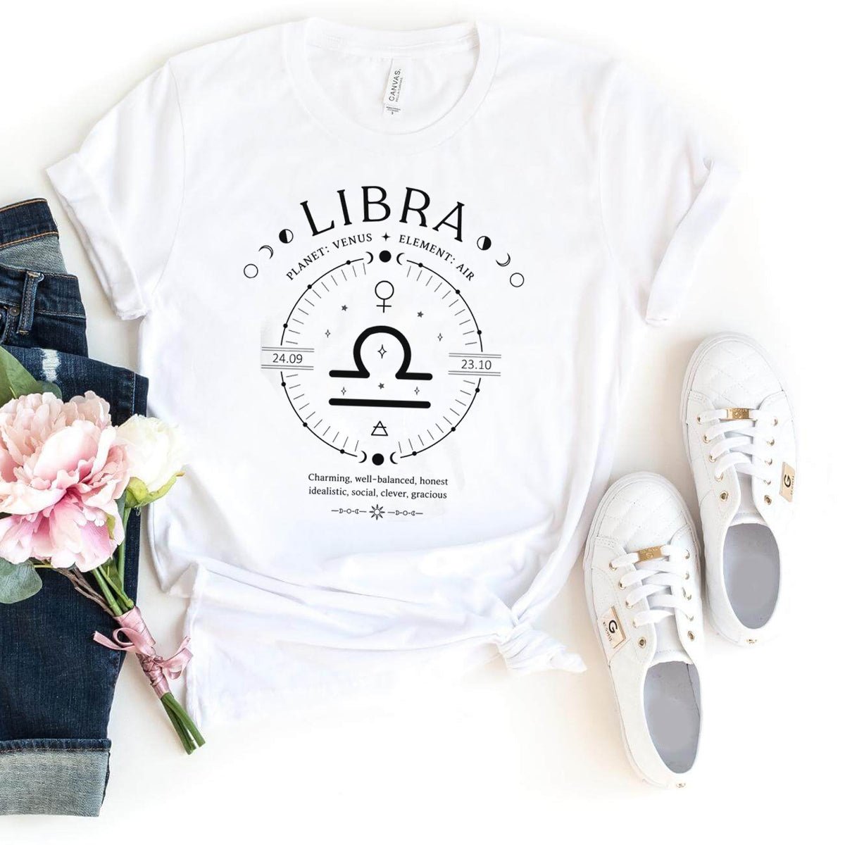 Stylish Libra Zodiac Birthday Shirt – Perfect for Astrology Enthusiasts - Bliss Birthday Shirts - White - S