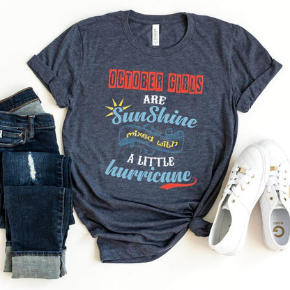 Sunshine October Girl - Birthday Shirt - Bliss Birthday Shirts - Heather Navy - XL