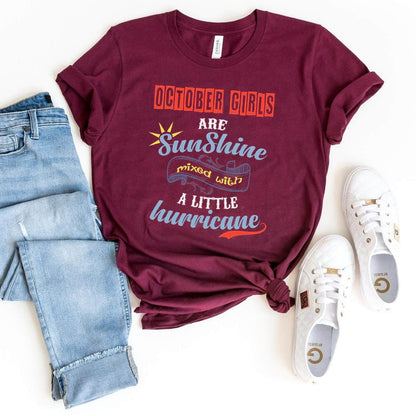 Sunshine October Girl - Birthday Shirt - Bliss Birthday Shirts - Maroon - XL