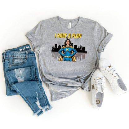 Support Kamala Harris 2024 with the I Have A Plan T-Shirt – Stylish Unisex Tee - Bliss Birthday Shirts - Heather Athletic - S